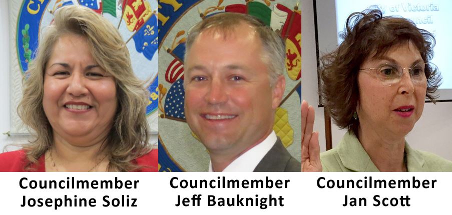 Council members Josephine Soliz, Jeff Bauknight and Jan Scott