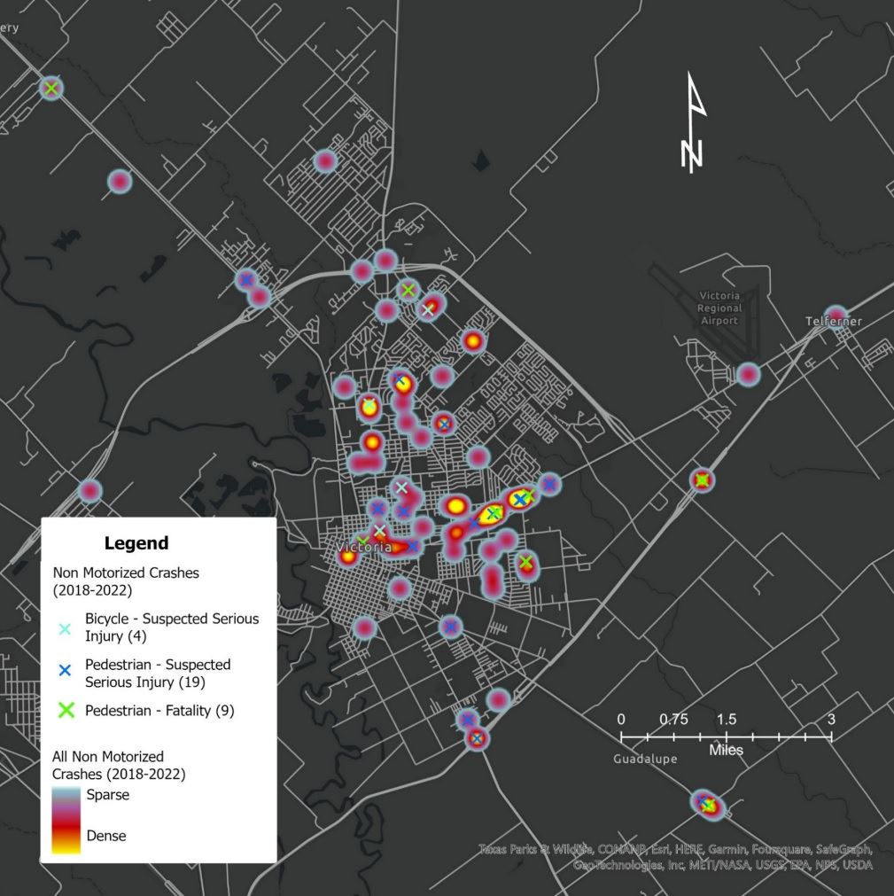 A heat map of car crashes. Most of them are on Rio Grande/Houston Highway