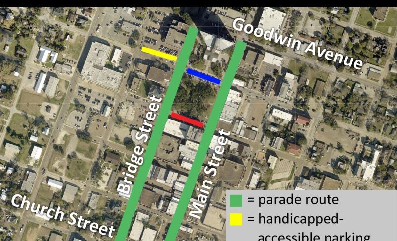 Map showing parade route and vendors on the square as described in the news release.